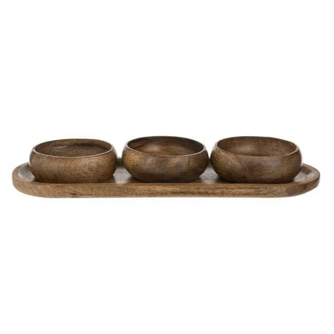 Platou lemn maro 3 spatii aperitive 36x13x2cm - 4buc, imagine 3