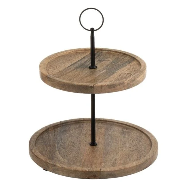 Zweistöckige Tortenetagere aus Naturholz, Ø 25 cm