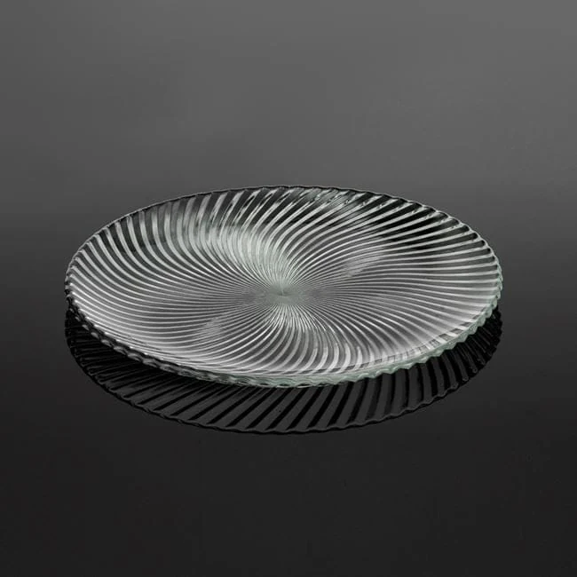 Platou rotund din sticla transparenta cu model dungi ø30.5x2cm, imagine 2