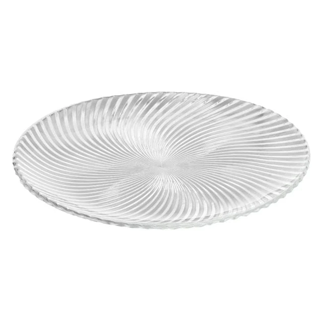 Platou rotund din sticla transparenta cu model dungi ø30.5x2cm, imagine 3
