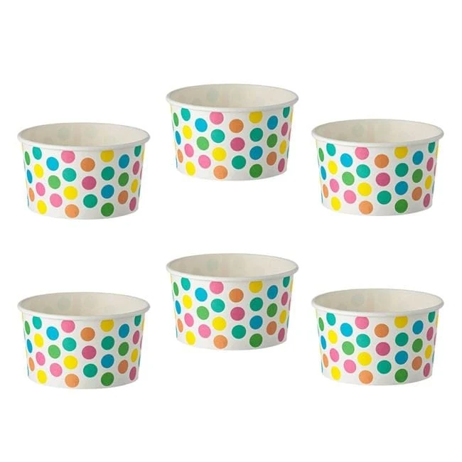 Boluri Inghetata Hartie Alba Buline Multicolore 240ml - 6buc