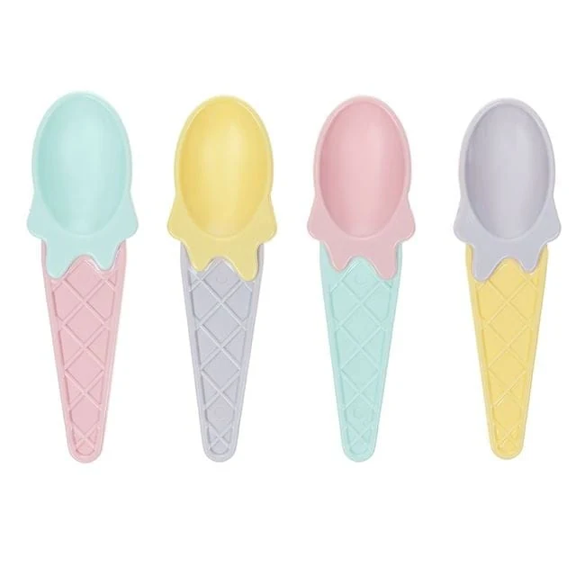 Set 4 linguri in ghiveci pentru inghetata, culori pastel, 12x3cm