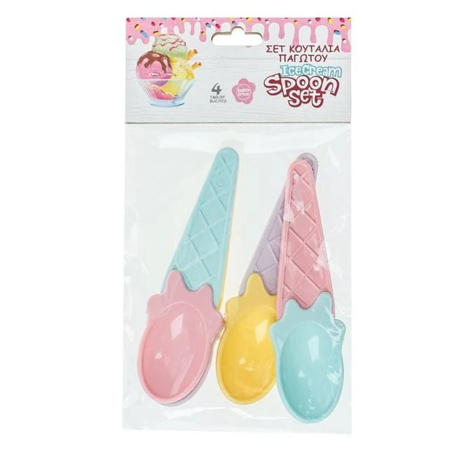 Set 4 linguri in ghiveci pentru inghetata, culori pastel, 12x3cm, imagine 2