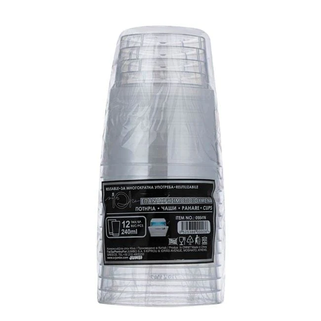 Set 12 pahare reutilizabile rotunde transparente 240ml, imagine 2