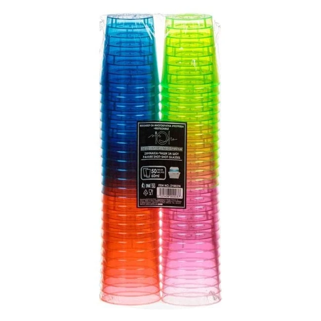 Pahare shot reutilizabile 4 culori intense 60ml - 50buc, imagine 3