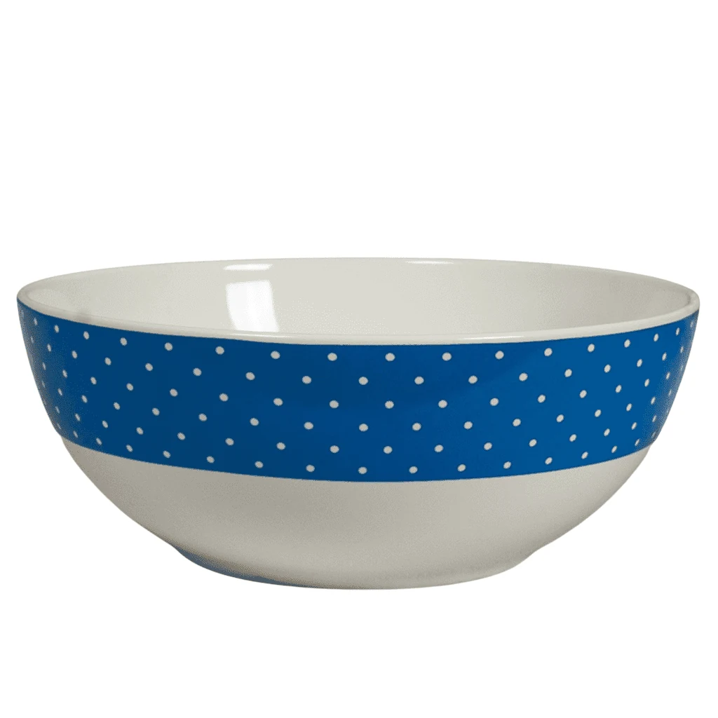 Купа за салата mare 23 cm 1000 ml, бял с banda син și buline albe