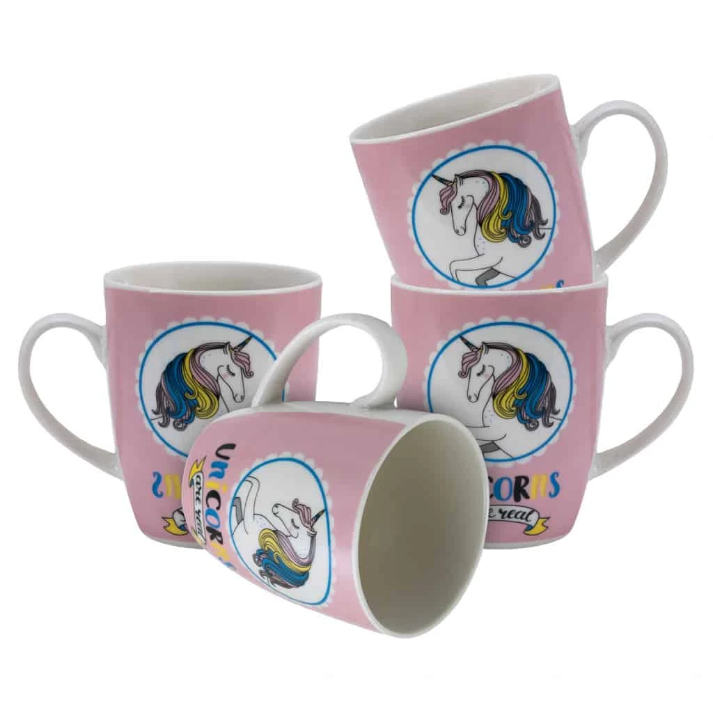 Комплект 4 чаши 310 ml бял/розов decor unicorn