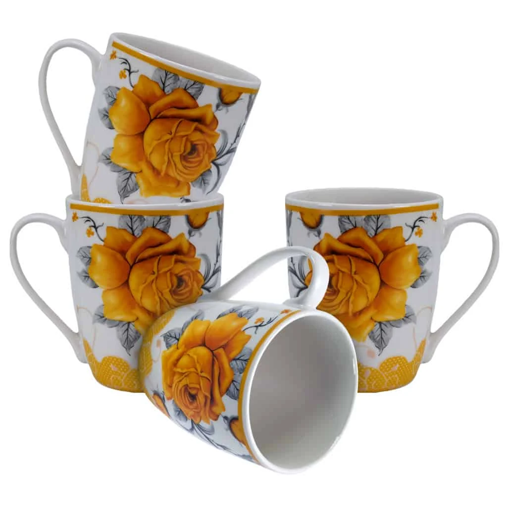 Set 4 Tassen albe mit trandafir gelb, 280 ml