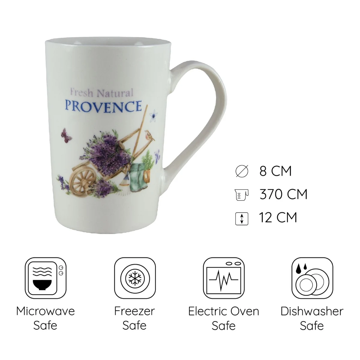 Cana cu lingurita, CESIRO, 370 ml, alb cu design fresh natural, imagine 2