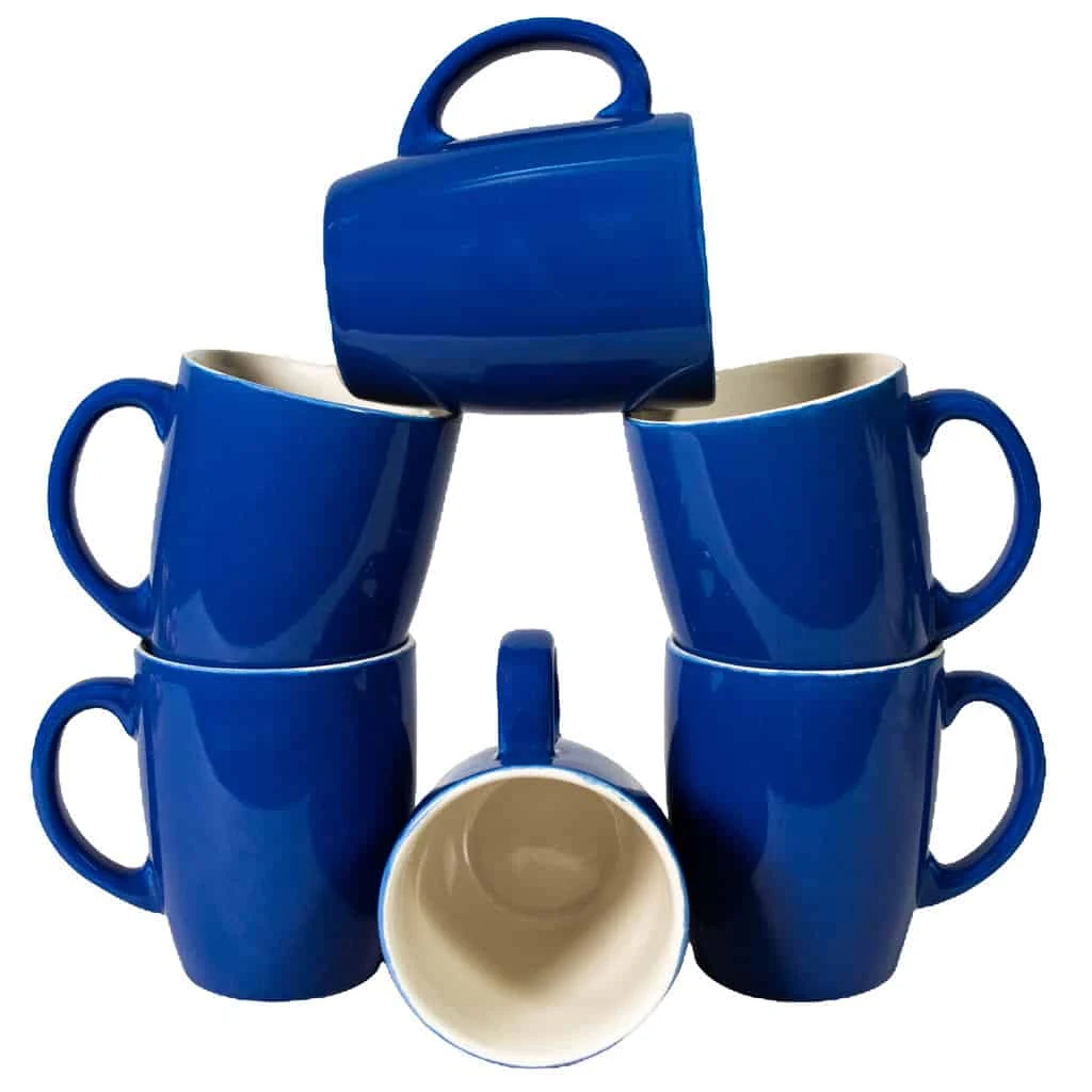 Set 6 mugs in doua culori blue with cream ivoire, 300 ml