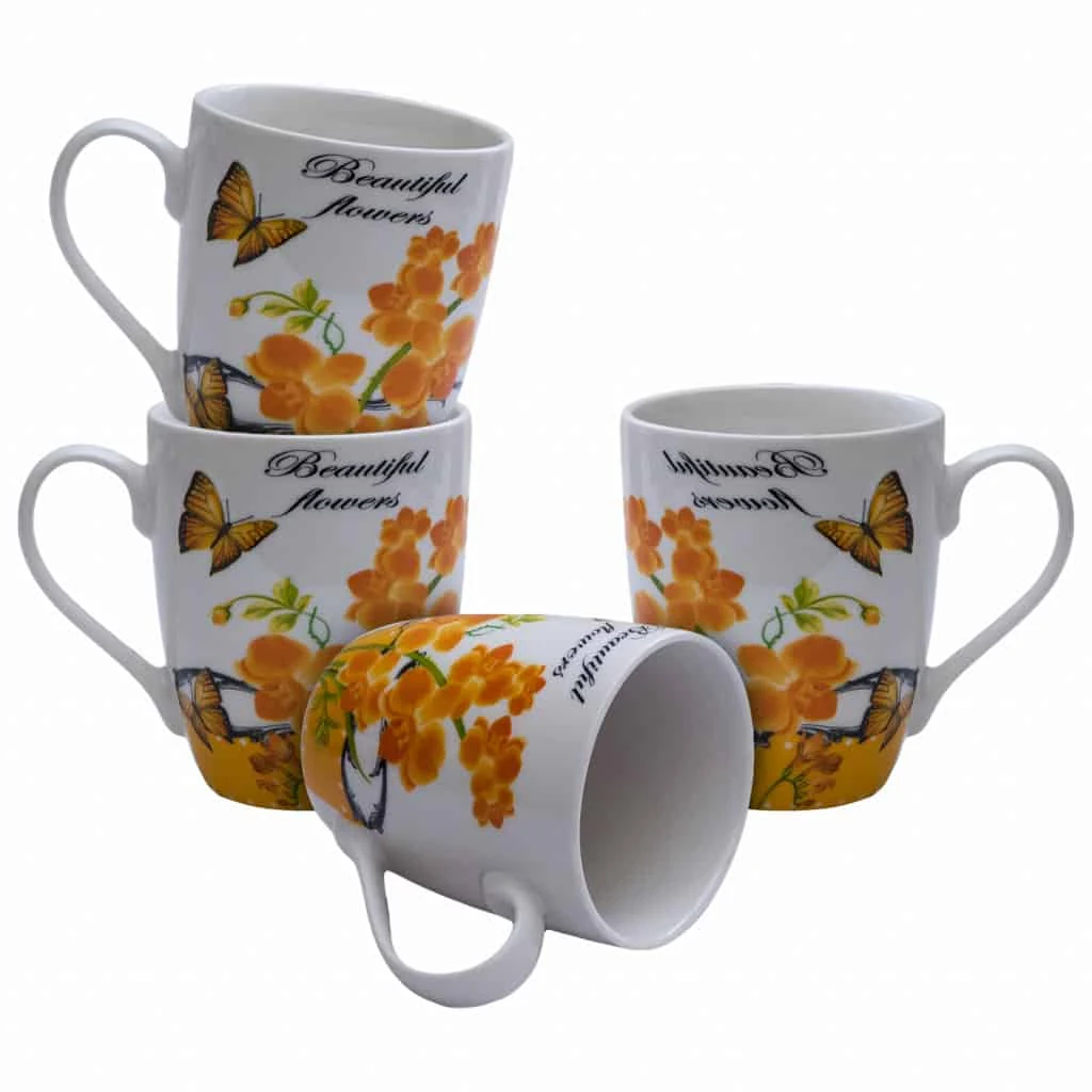 Set 4 Tassen albe mit flori galbene, 310 ml
