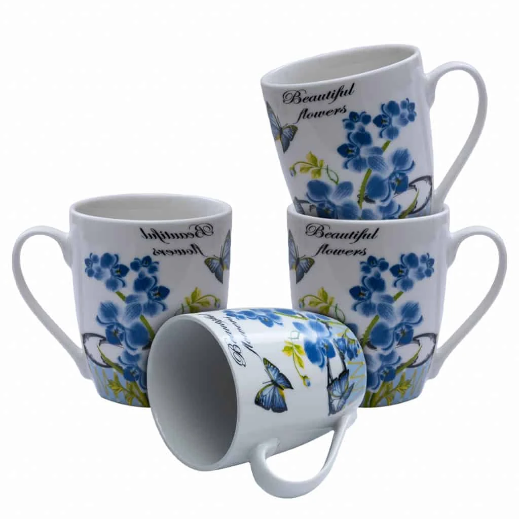 Set 4 Tassen CESIRO 310 ml, weiß mit flori albastre