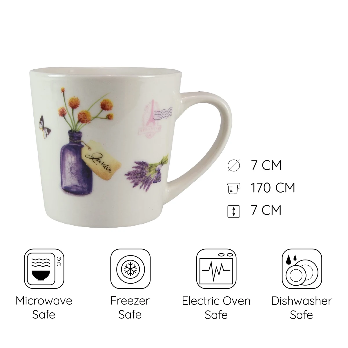 Set doua cani 170 ml, alb cu vaza si lavanda, imagine 2