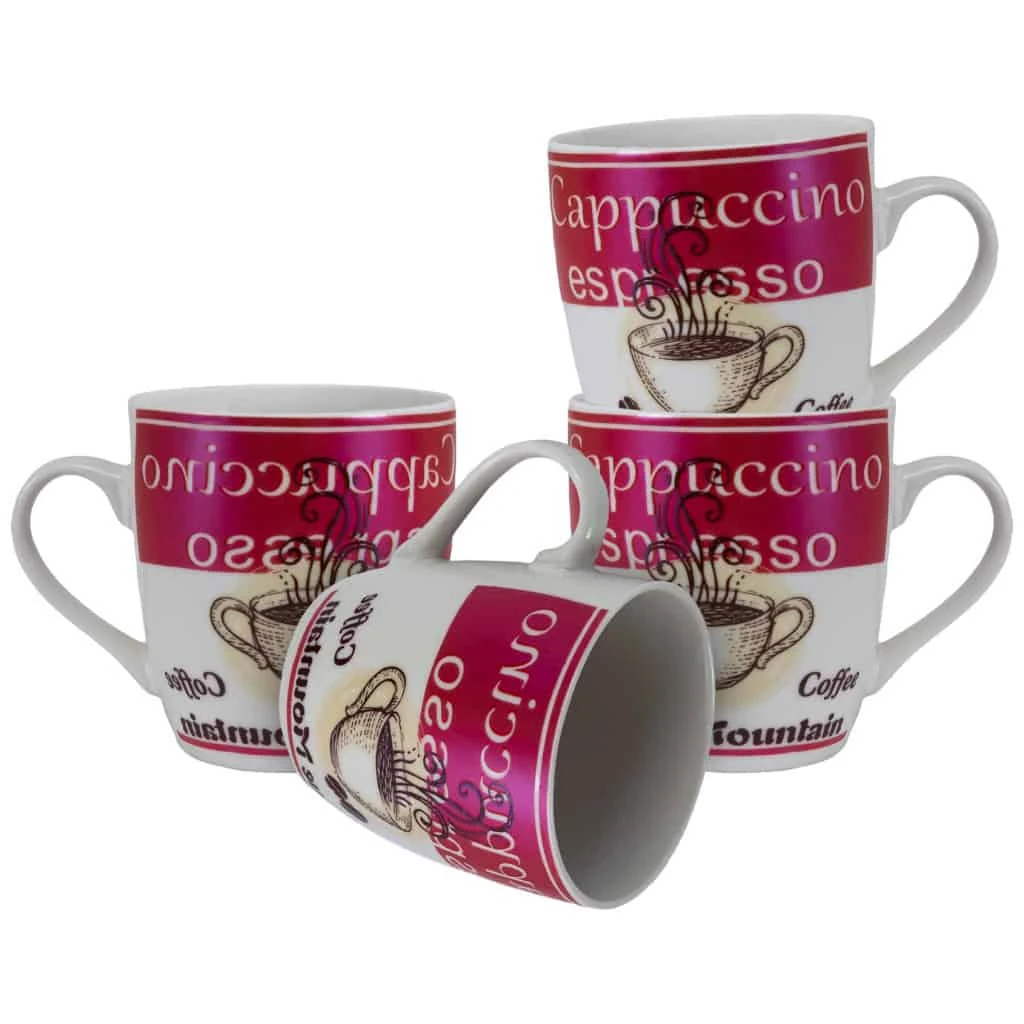 Σετ 4 φλιτζάνια λευκό/fucsia, 190 ml, decor coffee
