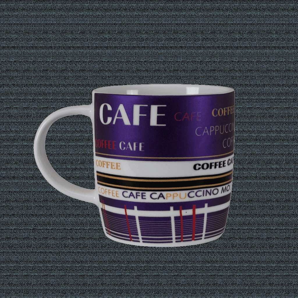 Bögre fehér/lila 270 ml, decor coffee