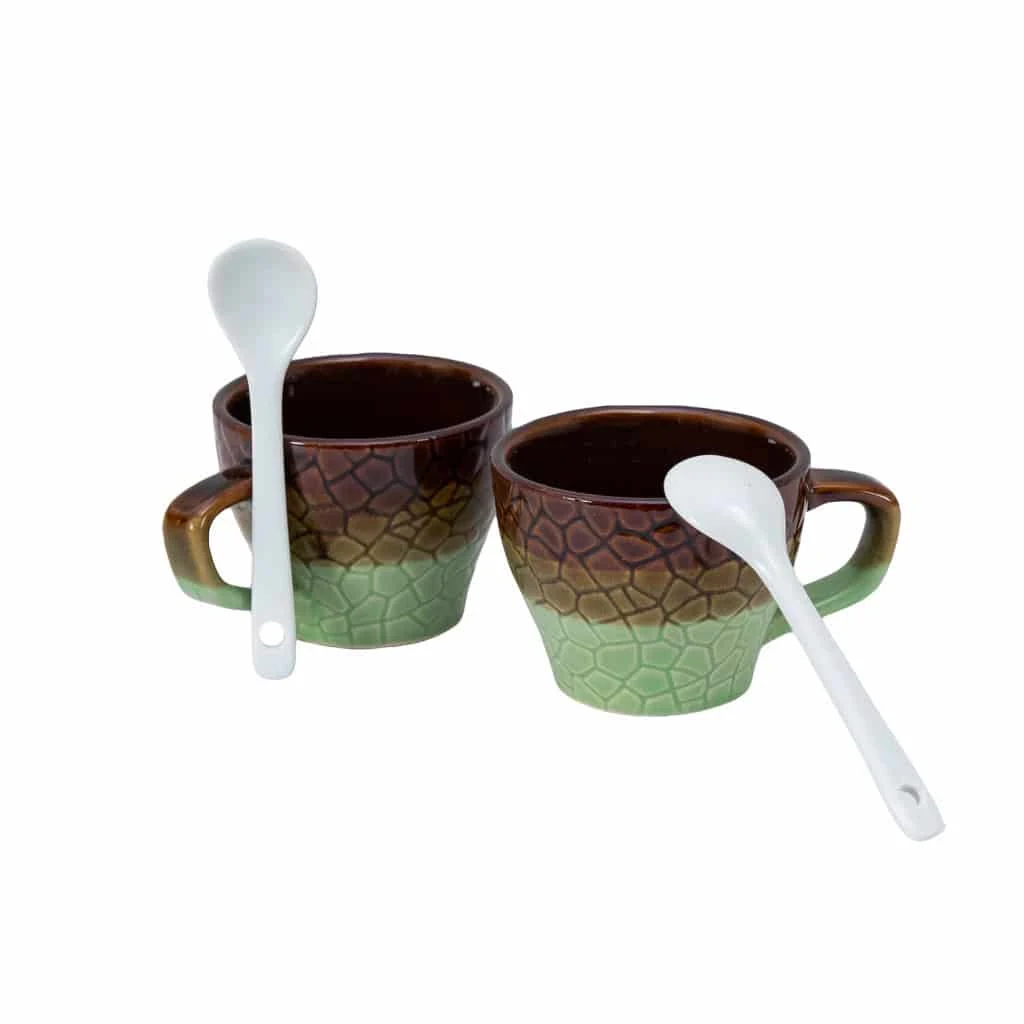 Set 2 Tassen mit lingurita, 70 ml, grün/braun