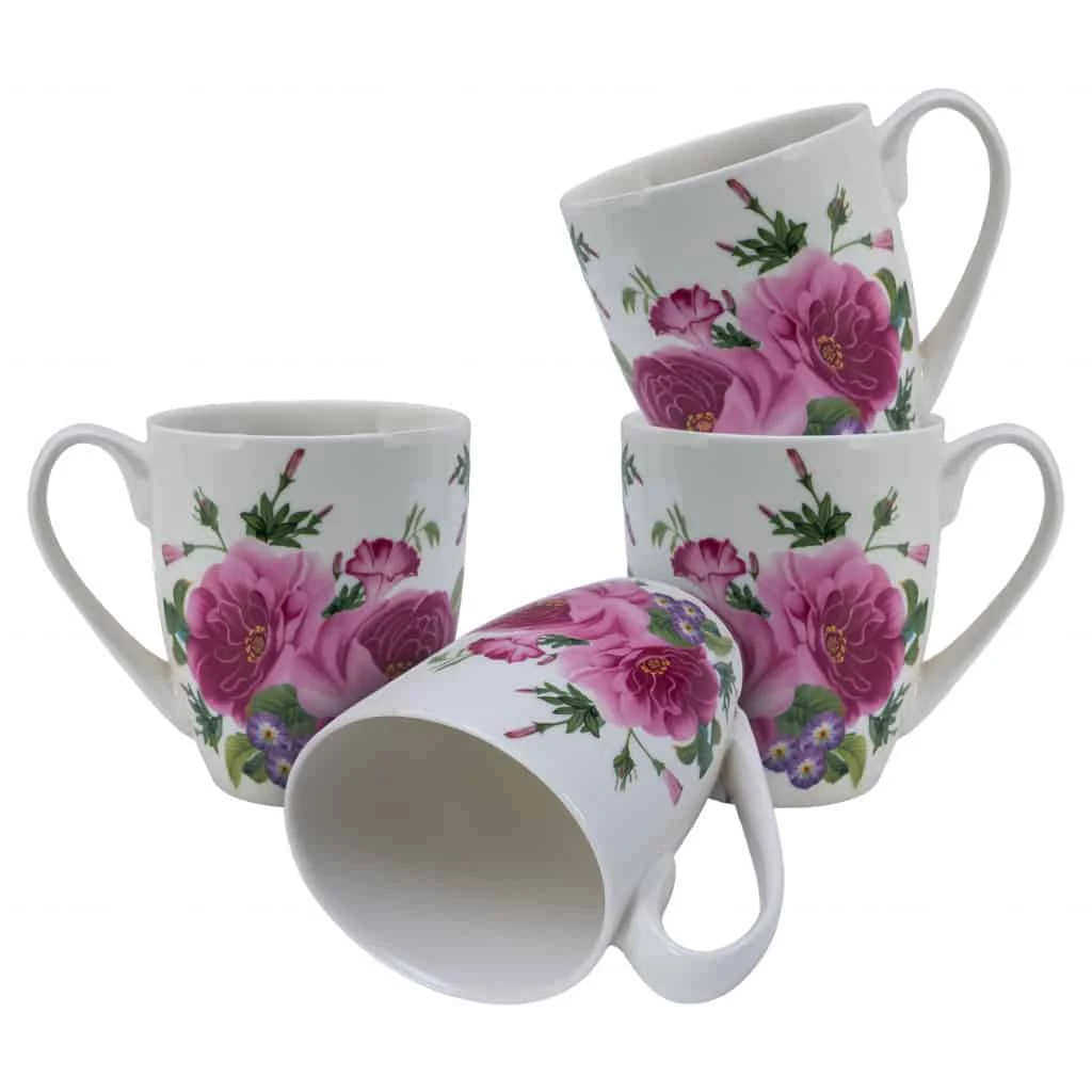 Set 4 Tassen weiß mit flori rosa, 280 ml