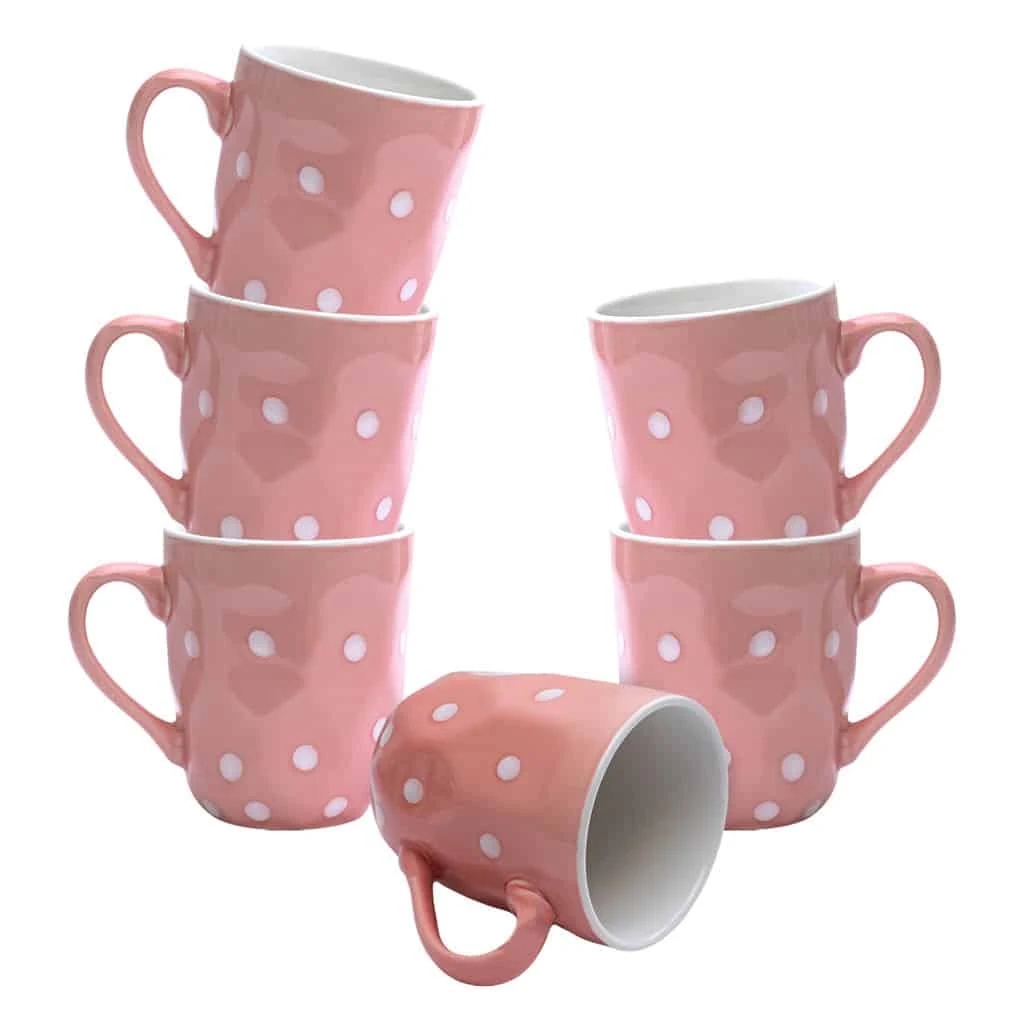 Set 6 Tassen rosa mit buline albe, 180 ml