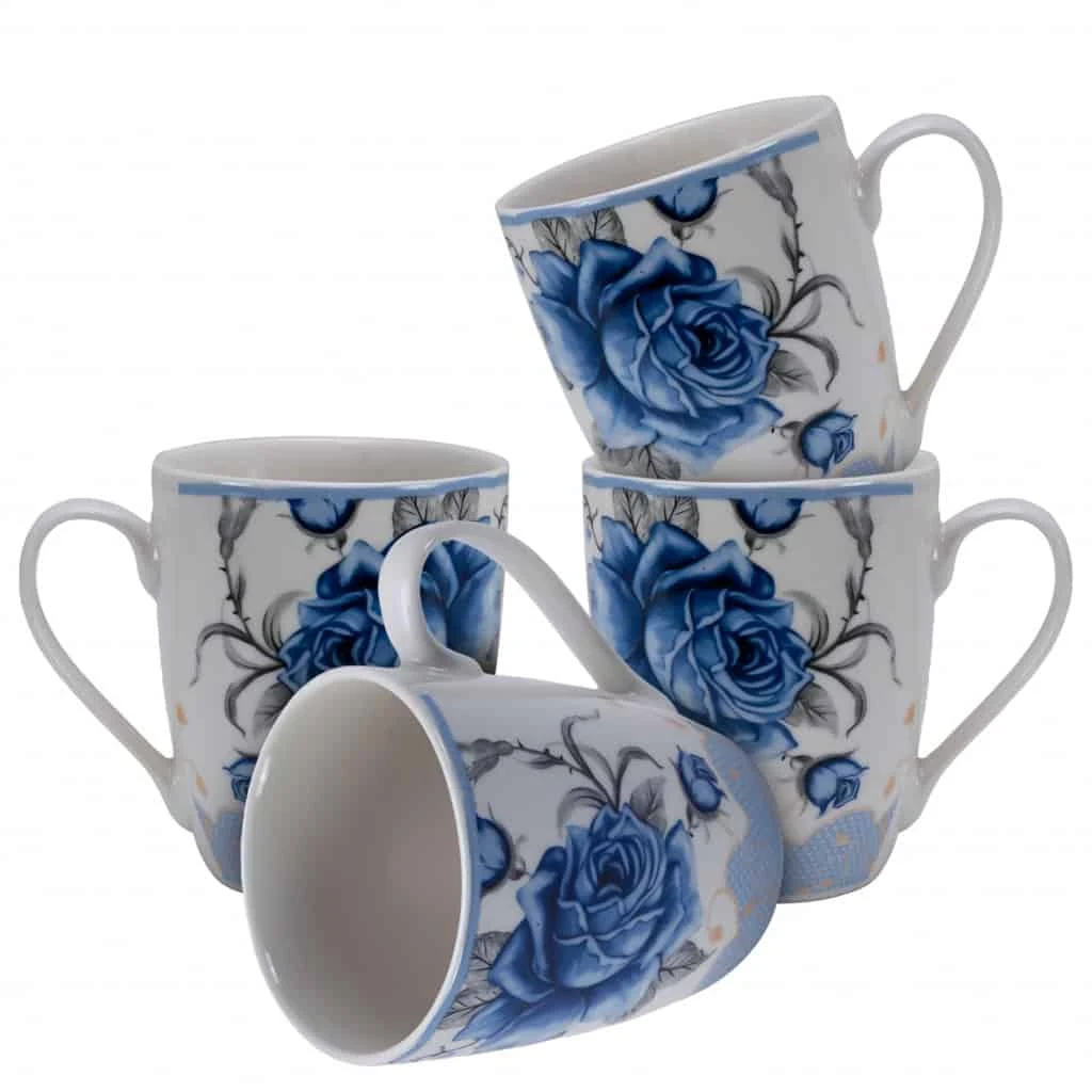 Set 4 Tassen 280 ml weiß mit trandafir blau