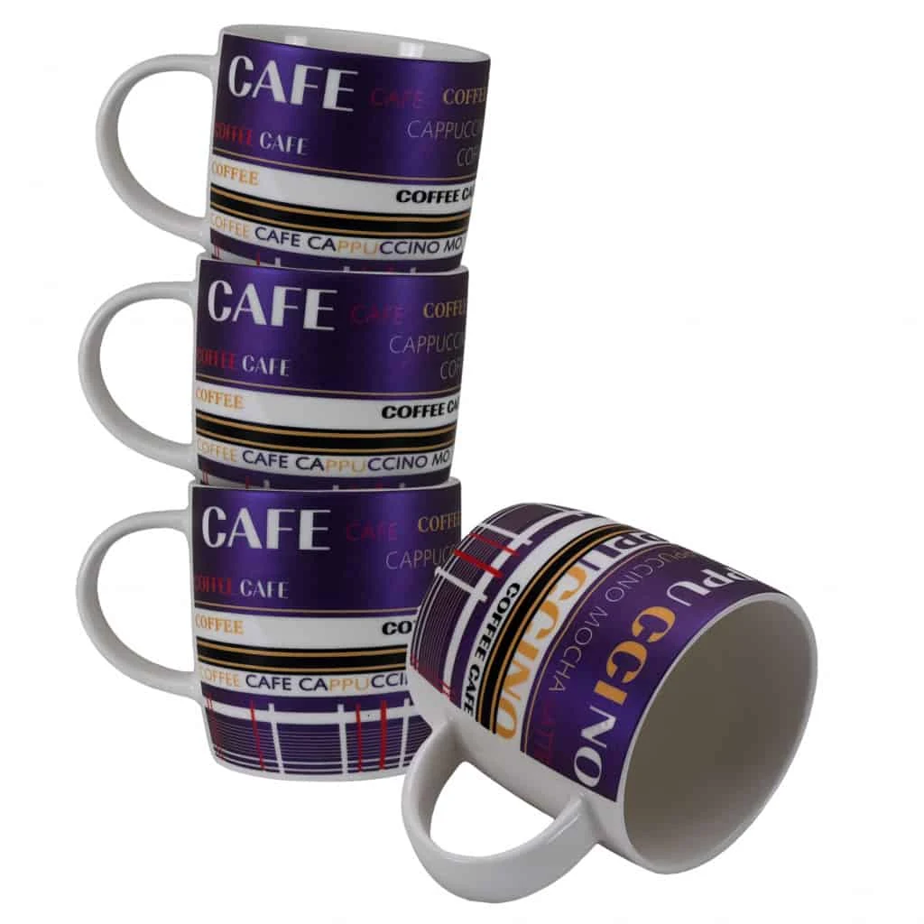 Комплект 4 чаши decor coffee 270 ml, бял/лилав