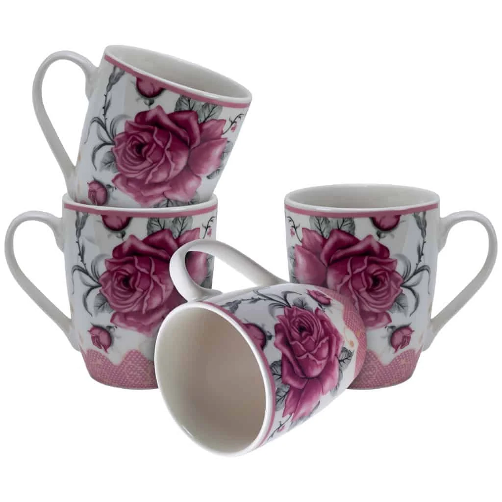 Set 280 ml 4 Tassen weiß mit trandafir rosa
