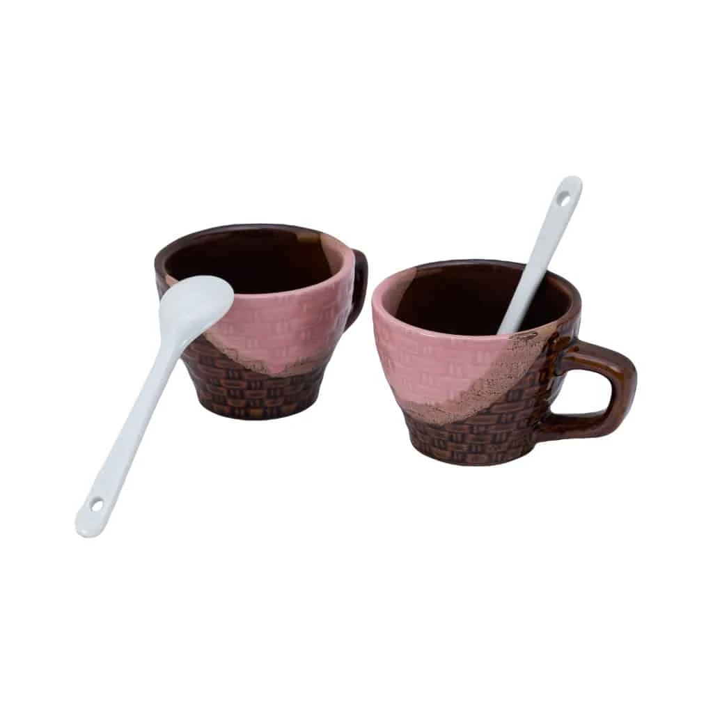 Set rosa/braun 2 Tassen mit lingurita 70 ml