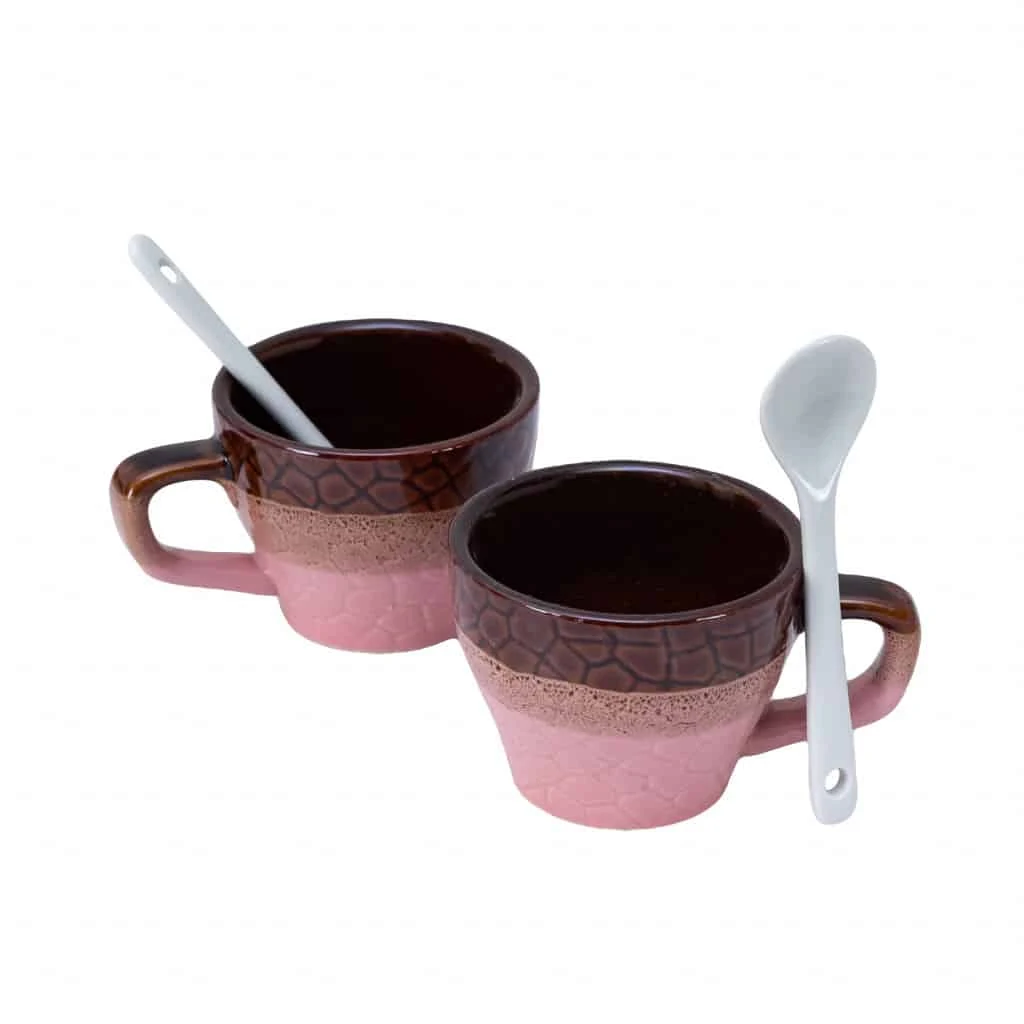 Set 2 Tassen mit lingurita 70 ml braun/rosa