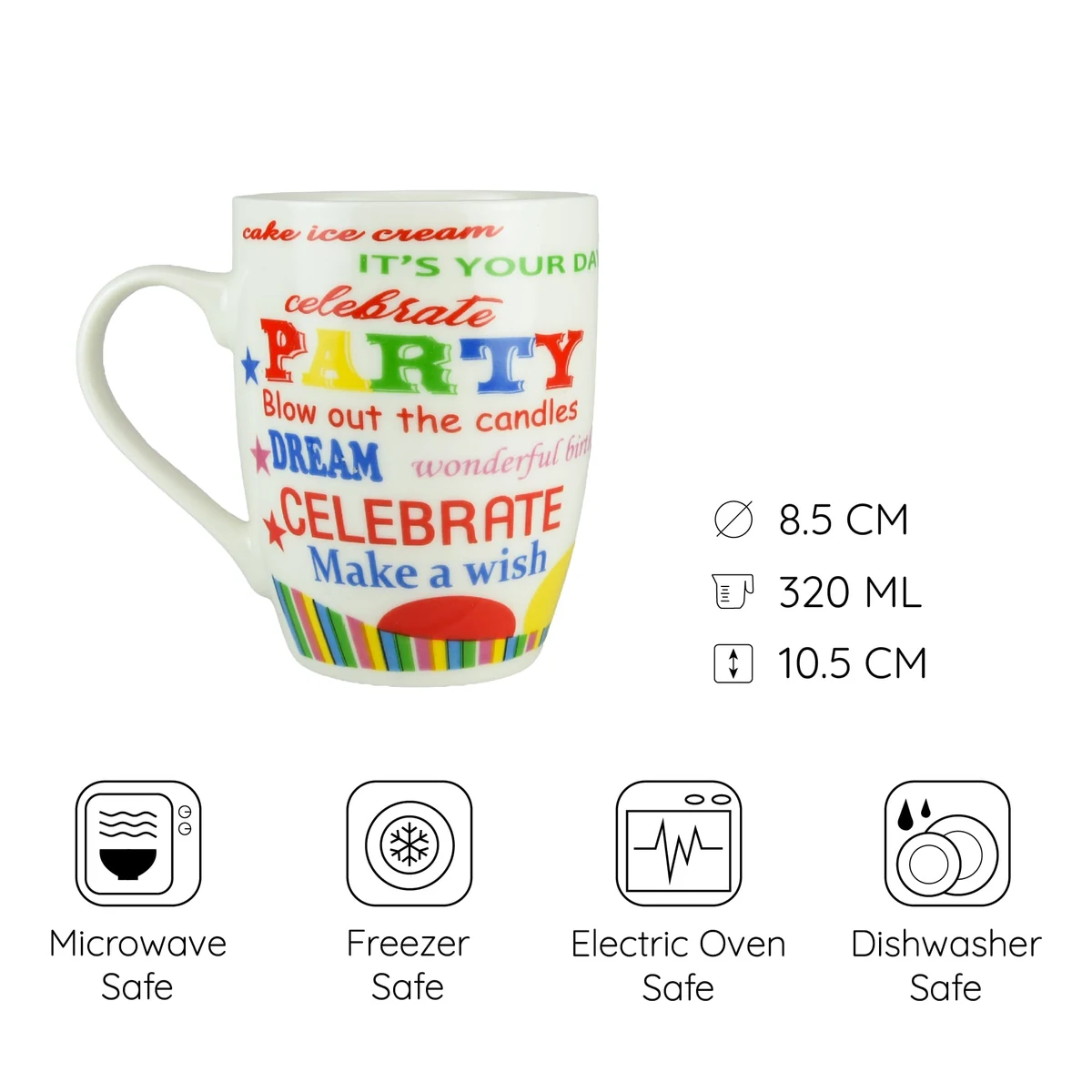 Cana, 320 ml, CESIRO, alb cu design party, imagine 2