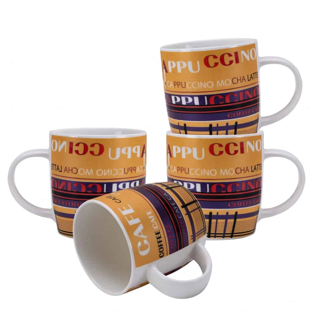 Комплект 4 чаши 270 ml, бял/оранжев decor coffee