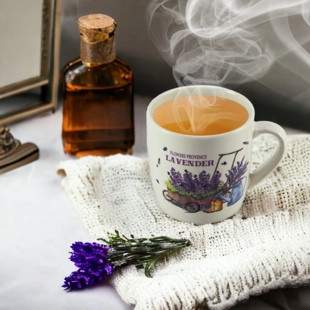 Cana 170 ml alb cu design lavanda, imagine 4