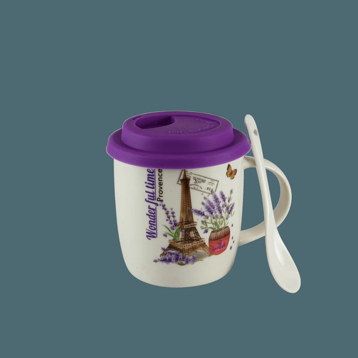 Bögre  capac és lingurita, 170 ml, fehér  design paris