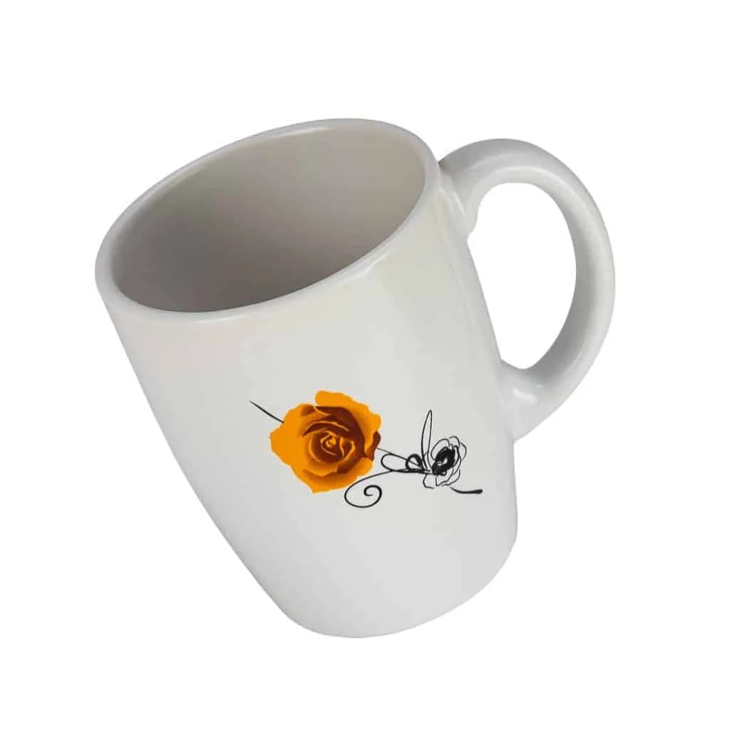 Mug albă lucioasă with trandafir yellow, 300 ml