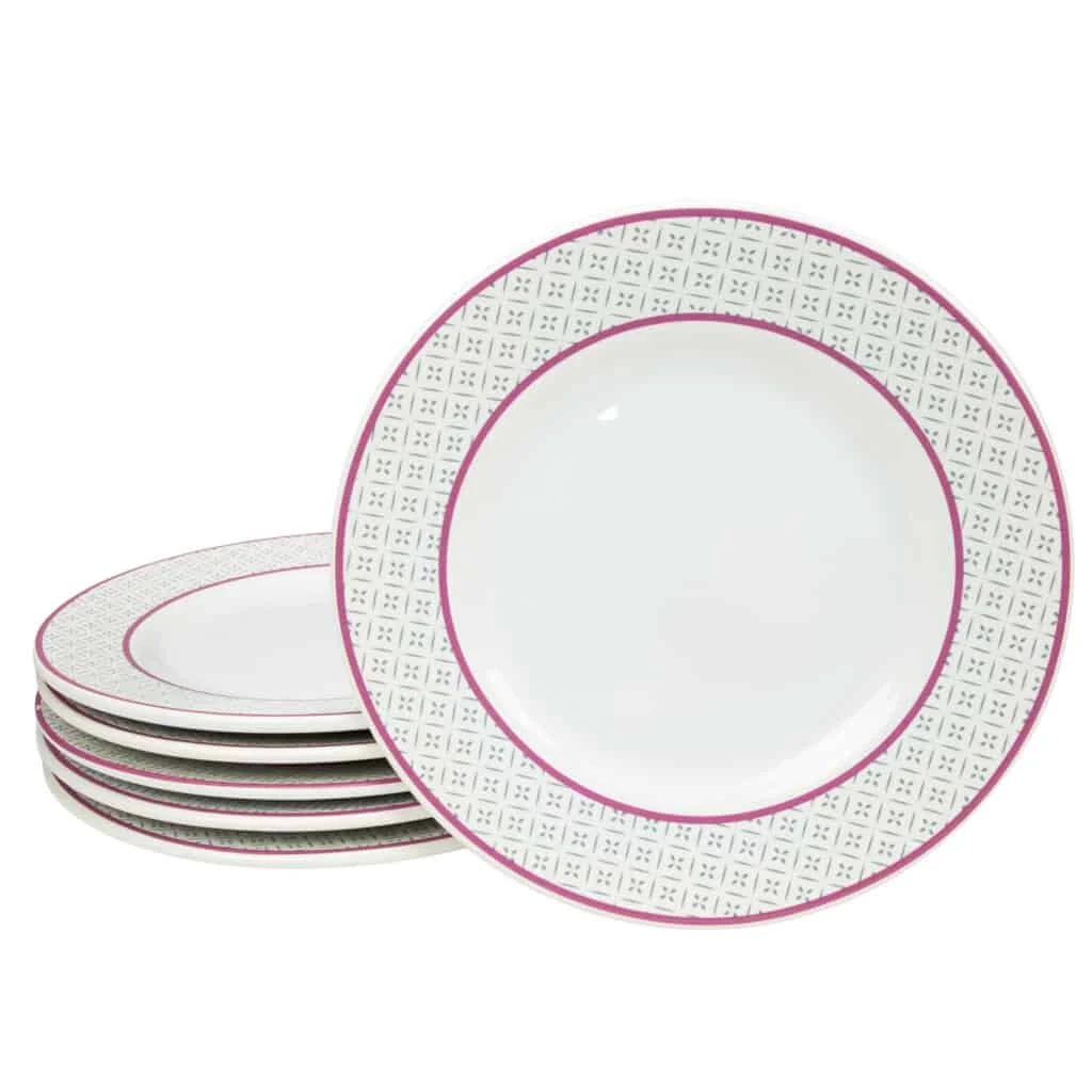 Комплект чинии десерт 20 cm, бял pur, decor lini лилав și pătrățele