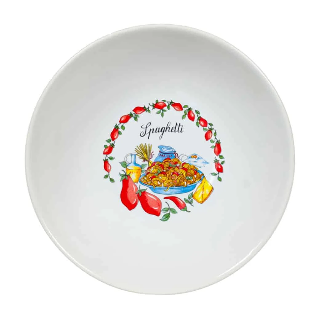 Farfurie adanca Spaghetti, 21 cm, Alb Pur, decorată