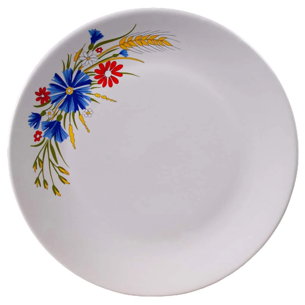 Чиния intinsa с flori rosii и albastre, spice grau, 26 cm, бял