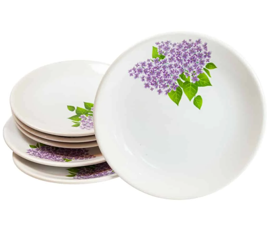 Комплект 6 чинии десерт decorat с liliac лилав, 20 cm, бял pur