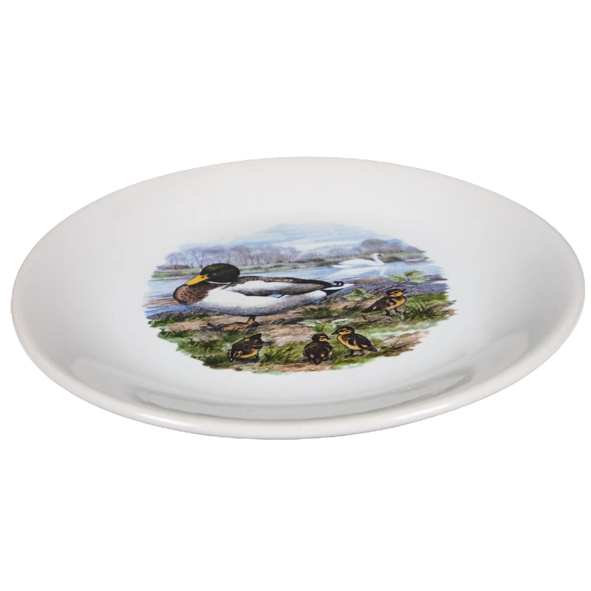 Farfurie desert cu decor rata pe lac, 19,5 cm, alb pur, imagine 3