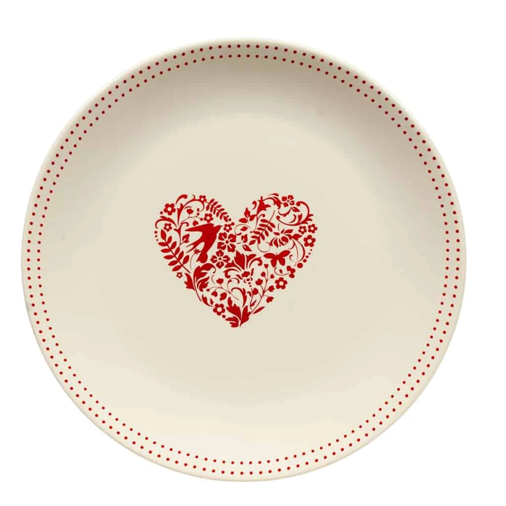 Tányér intinsa 26 cm  decor inima rosie, krém