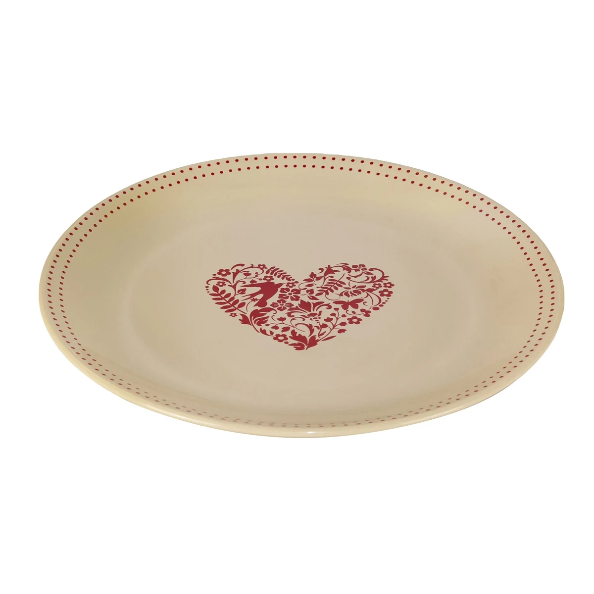 Farfurie intinsa 26 cm cu decor inima rosie, crem, imagine 2