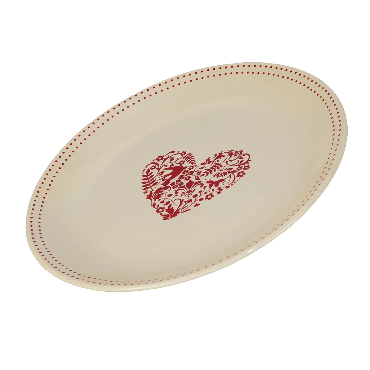 Farfurie intinsa 26 cm cu decor inima rosie, crem, imagine 4