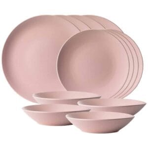 Set farfurii 12 piese, 4 persoane, Pastel Pink, Cesiro, Roz Mat