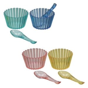 Set Boluri Plastic Colorat cu Lingura pentru Inghetata - 4buc
