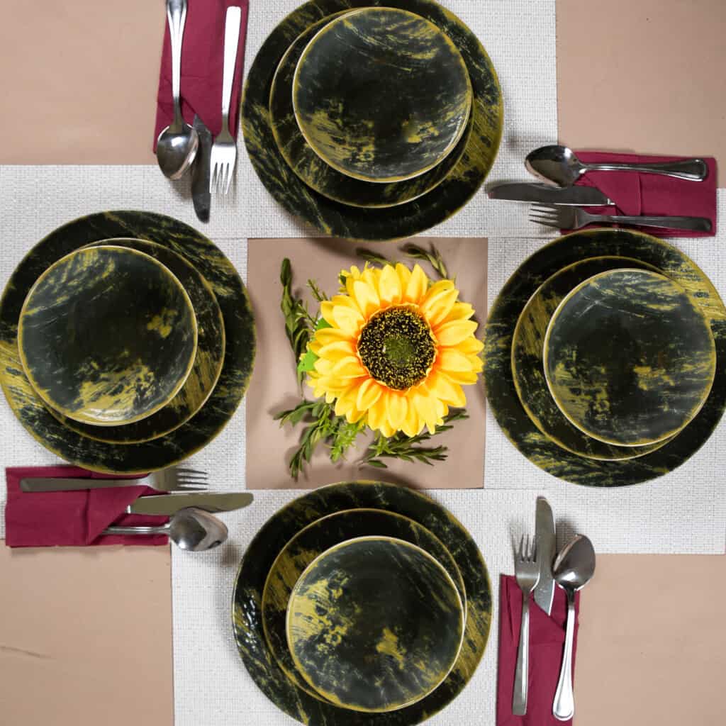 Set farfurii 12 piese, 4 persoane, Forest, Alb Ivoire cu verde, lucios - imagine 7