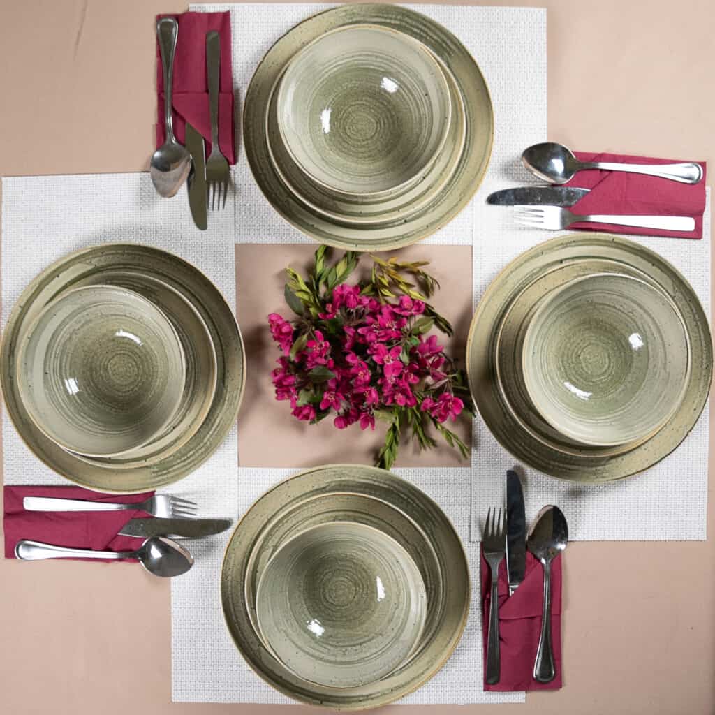 Set farfurii 12 piese, 4 persoane, Sand, Alb Ivoire lucios, gri-verzui - imagine 7