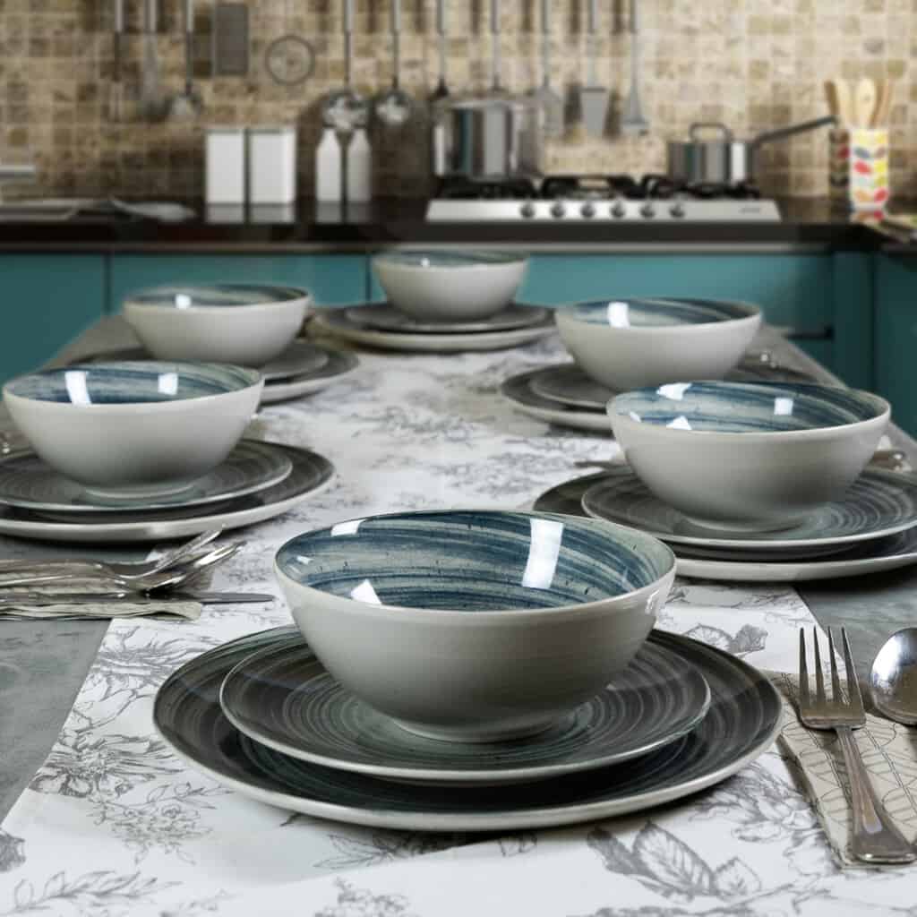 Set farfurii 18 piese, 6 persoane, Whirlwind, Alb Ivoire lucios cu negru - imagine 7