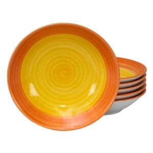 Set 6 farfurii adanci Alb cu spirala galbenă, 21 cm