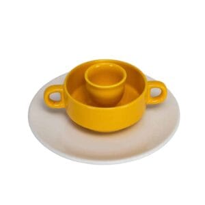 Set mic dejun 3 piese, pentru o persoana, Cesiro, Alb/Galben