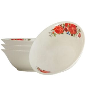 Set boluri 15 cm x 270 ml 4 pers, Ivoire cu trandafir rosu