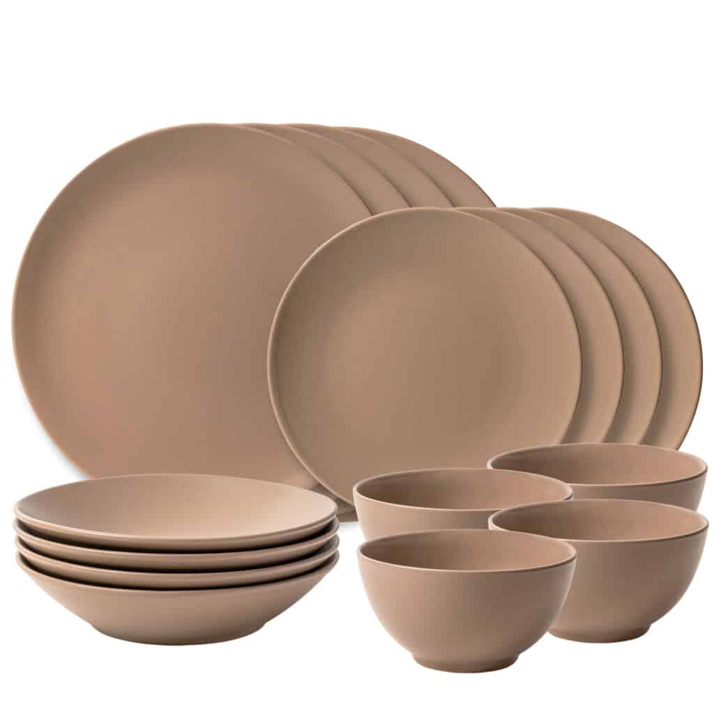 Set farfurii 16 piese, pentru 4 persoane, Latte, Crem Mat