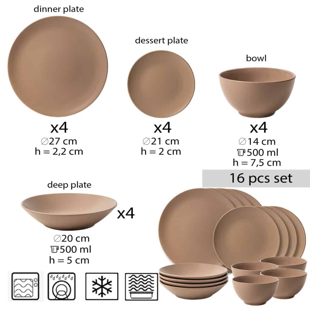Set farfurii 16 piese, pentru 4 persoane, Latte, Crem Mat - imagine 2